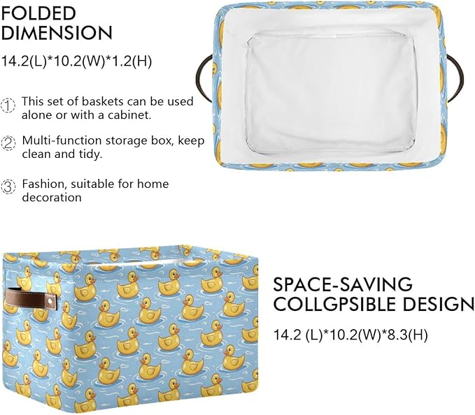ALAZA Yellow Duck Wave Sea Foldable Storage Box Storage Basket Organizer Bins with Handles for Shelf Closet Living Room Bedroom Home Office 1 Pack