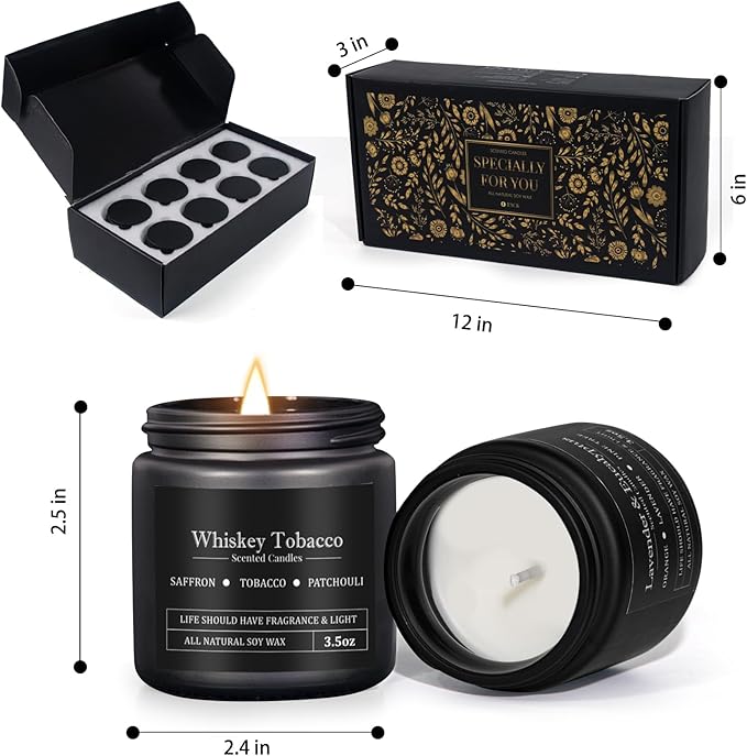 8 Pack Scented Candles for Men, Masculine Candle Gift Set with Smoky & Woody Scents, Soy Wax Aromatherapy Candles for Home, Valentine’s Day Gift for Him, Boyfriend