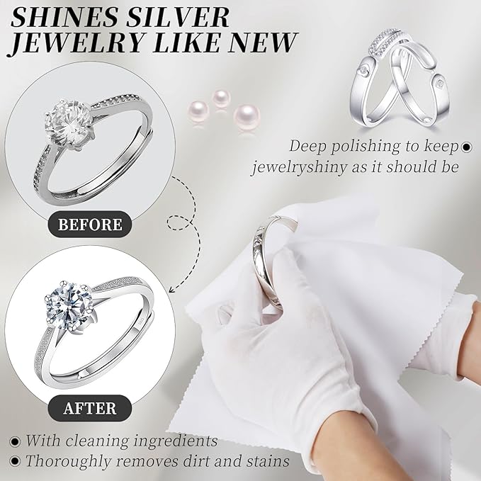 Silver Polishing Cloth, Jewelry Cleaning Kit, 10PCS Cleaning Polishing Cloth 2PCS White Cotton Gloves, Jewelry Cleaner Cloth for Sterling Silver Jewelry, Gold, Platinum, Silverware, Diamonds, Gemstone
