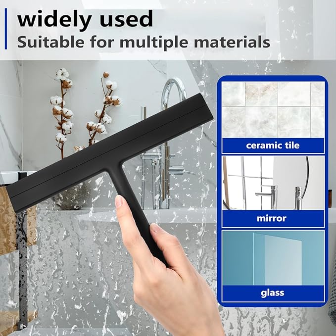 wlich Shower Squeegee for Glass Doors and Bathroom, Stainless Steel with Silicone Blade, Window and Mirror Cleaner with No-Drill Hook, Streak-Free Cleaning Tool