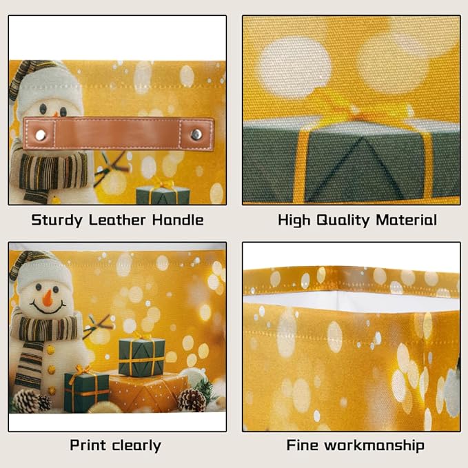 Storage Baskets Bin, Christmas Winter Snowman Collapsible Canvas Fabric Storage Bin Decorative Baskets Toy Organizer Rectangle Storage Boxes with Handles for Home Shelves Nursery, J-017