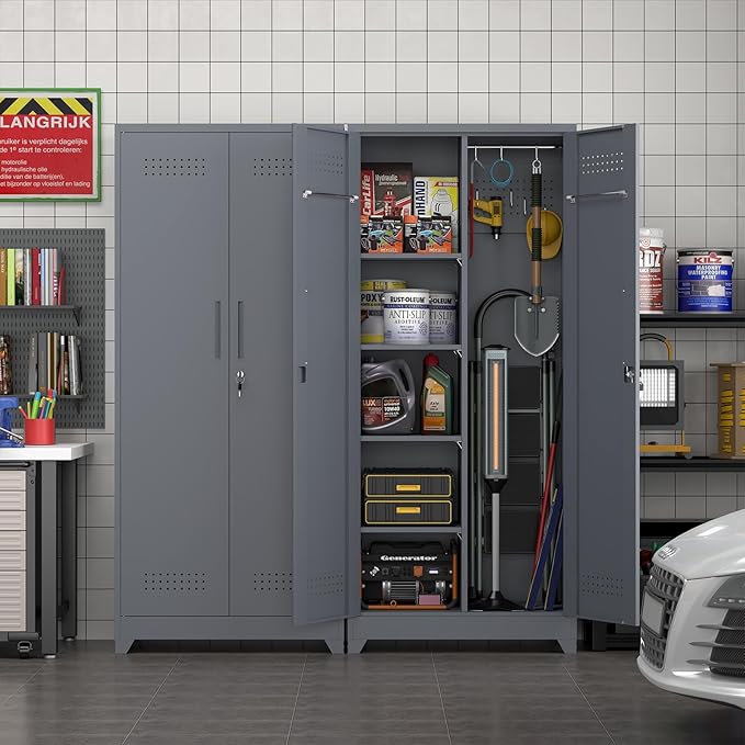 73" H Garage Storage Cabinet,Broom Closet Storage Cabinet with Adjust Shelves,Utility Cabinet,Utility Closet for Garage,Office,Gray