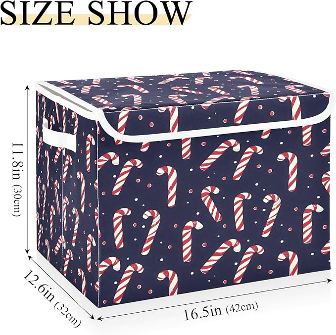 Bolaz Storage Bins with Lids and Handles,Christmas Candy Cane Pattern Storage Box Basket with Cover Collapsible Organizer Containers for Home Closet, Shelves