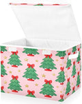 Christmas Tree Bow Stars Storage Bins with Lids Foldable Storage Basket with Handles Collapsible Large Fabric Organizer Containers for Clothes Shelves Closet Office Home