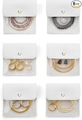 Popvibe 6 Pcs Mini Pouch Small Jewelry Bags Travel Clear Jewelry Storage Bag, Leather Jewelry Pouches for Traveling Velvet Transparent Jewelry Bags for Women, white