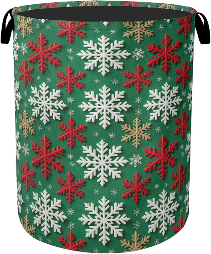 Winter Snowflakes Christmas Large Clothes Hamper Bag - Laundry Basket with Handles, Space Saving Foldable Design for Nursery