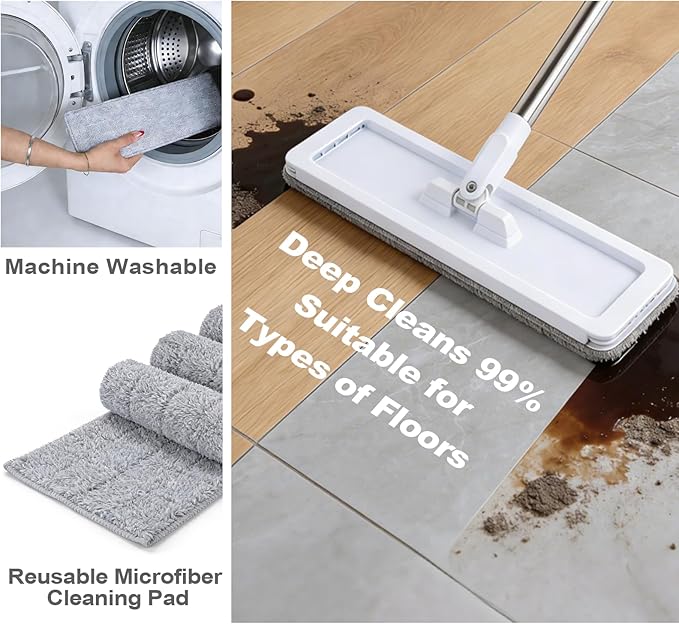 Yotock Mop and Bucket Set, 50" Flat Mop and Bucket System for Floor Cleaning, Separate Dirty and Clean Water, 4 Microfiber Pads Included, Wet and Dry Use, for Cleaning All Floor Types and Windows