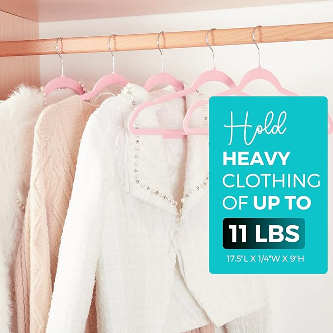 HOUSE DAY Premium Velvet Hangers 100 Pack Light Pink, Non-Slip Flocked Felt Hangers, Sturdy Clothes Hanger with 360° Rotatable Hook, Heavy Duty Durable Slim Coat Hanger for Closet Space Saving