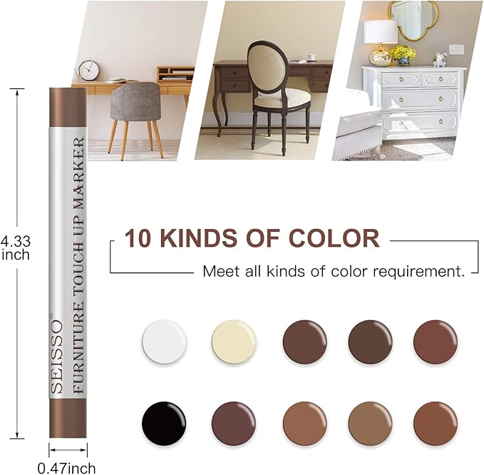 SEISSO Wood Furniture Markers Touch Up, Wood Floor Scratch Repair Kit, Wood Filler Wax Stick Crayons for Wooden Floor Table Door Cabinet Scratches Holes Floor Laminate Carpenters, 10 Colors