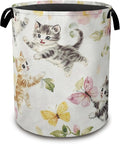 Cute Cats Laundry Hamper,Collapsible Laundry Baskets,Butterfly Floral Dirty Clothes Baskets with Handles,Oxford Cloth Hamper for Bedroom,Bathroom,College Dorms, 16"x20"