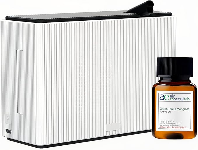 AE101Bat Waterless Scent Diffuser with Green Tea & Lemongrass Oil, Scent Machine Set for Small Spaces, Battery Operated, Motion Sensor, 100 Sq. Ft. Coverage