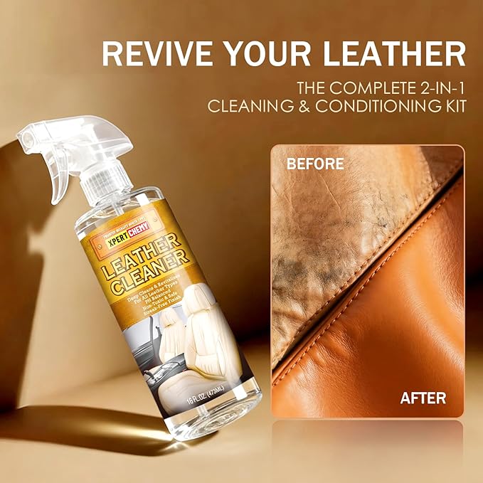 XPERTCHEMY Leather Cleaner and Conditioner Kit, Leather Care for Car Seats, Furniture, Couches, Boots, Bags & More, Safe for Any Color, 2 x 16oz