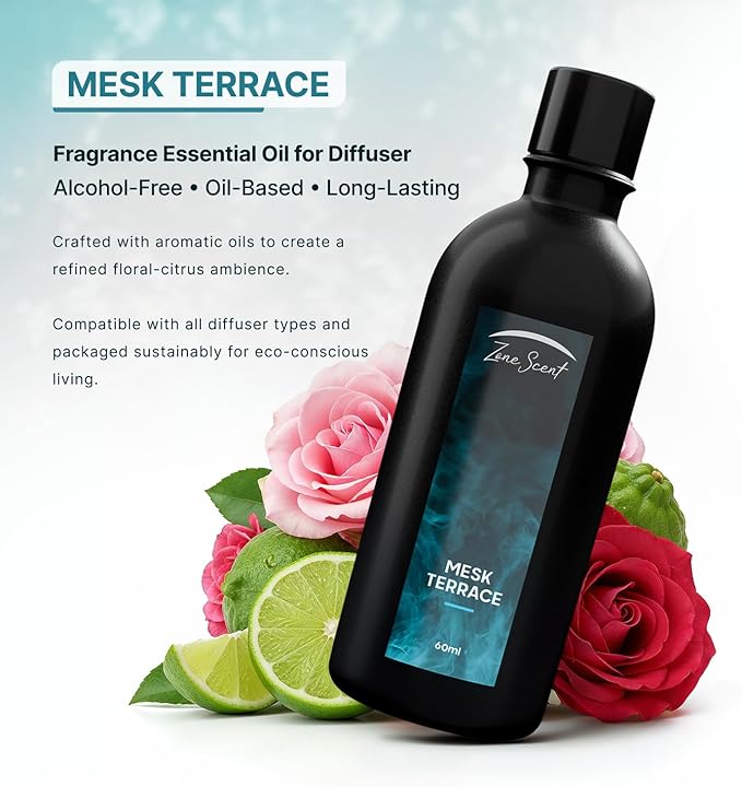 MESK Terrace Luxury Essential Oil for Diffusers - Floral Citrus Aromatherapy with Lime, Rose & Amber - Elegant Scent for a Refined Home