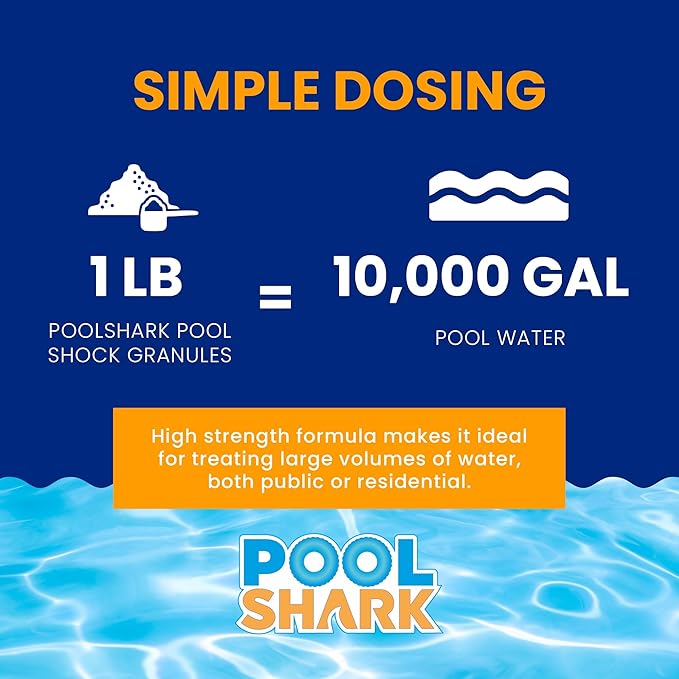 POOL SHARK 68% Calcium Hypochlorite Pool Shock - 12 Pack Chlorine Granules - 1 lb Bags - Swimming Pool Shock for Inground and Above Ground Pool Treatment