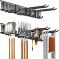 Tebgeag Garage Tool Organizer Wall Mount, 32inch Heavy-Duty Garage Storage System and Garden Tool Organizer with 4 Adjustable Hooks for Shovel, Snowboard, Yard Tools and Shed