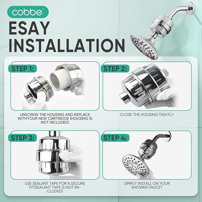 Cobbe 20 Stage Shower Head Filter with KDF-55 for Hard Water, High Output Water Filter with 2 Replaceable Cartridges - Removing Chlorine and Harmful Substance, Chrome