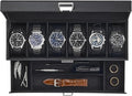 ProCase Watch Case, 6 Slot Mens Watch Box Holder Organizer with Glass Lid, 2-Layer Watches Display Case, Mens Jewelry Box with Drawer, Birthday Valentine Gifts for Men Women -6 Slot, Black