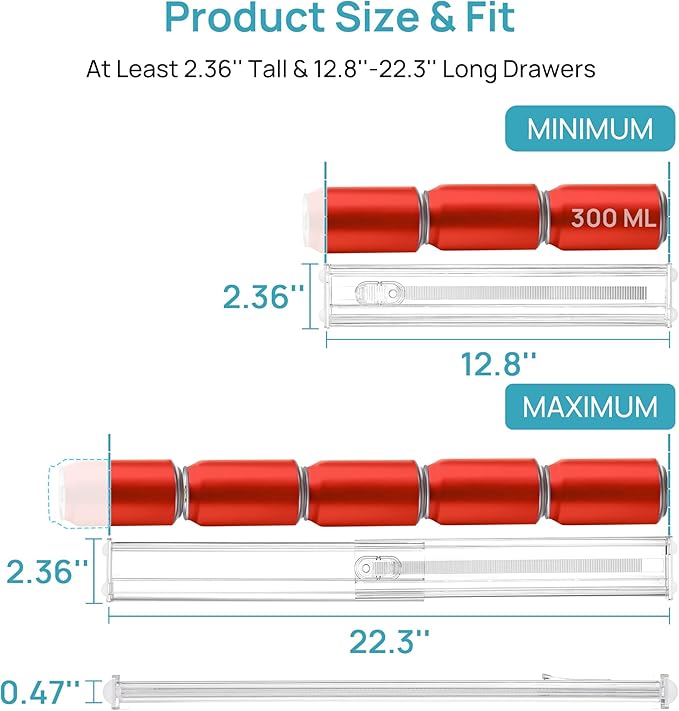 Vtopmart 4 Pack 2.36" Short Upgrade Drawer Dividers for Kitchen Drawer, 12.8"-22.3" Expandable Kitchen Drawer Organizer, Clear Plastic Organizer Separator for Flatware, Utensil, Cutlery, Underwear