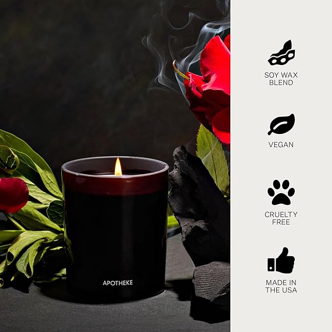 Apotheke Luxury Scented Candles for Home, Charcoal Rouge - Petite Aromatherapy Jar Candle with Soy Wax Blend