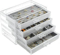 Weiai Acrylic Jewelry Organizer, Clear Jewelry Box with 4 Drawers, Jewelry Case Storage for Women (Gray)