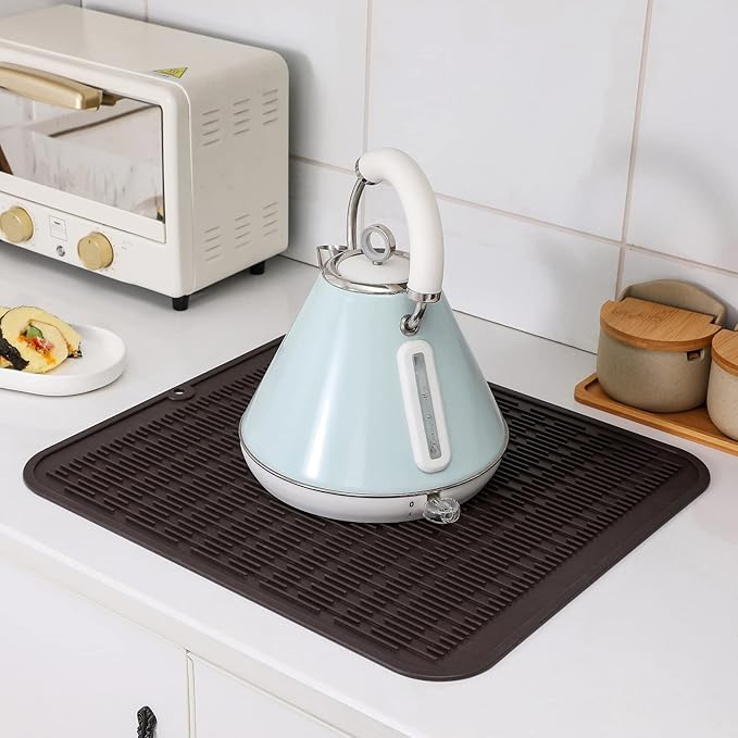 MicoYang Silicone Dish Drying Mat for Multiple Usage,Easy clean,Eco-friendly,Heat-resistant Silicone Mat for Kitchen Counter or Sink,Refrigerator or Drawer Liner Coffee 2XL 24 inches x 18 inches