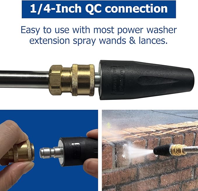 Pressure Washer Turbo Nozzle 2600 PSI 2.0 GPM Rotating Power Washer Tips with 5 Spray Nozzle Tips, 1/4-Inch Quick Connect, Replacement for Greenworks, Karcher, Ryobi and More