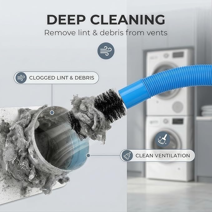 Universal Dryer Vacuum Attachment,Dryer Vent Cleaner Kit with Long Flexible Hose & Brush, Fits All Vacuums for Deep Cleaning Lint, Debris from Dryer Vent, Refrigerator Coils & Tight Spaces.