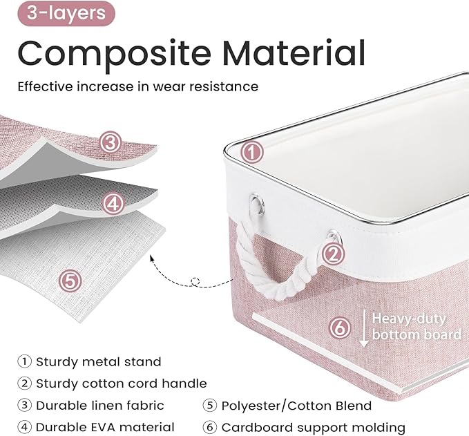 Storage Baskets for Shelves 13.8x9.8x6.7 Inch, Foldable Fabric Storage Bins with Handles, Small Storage Baskets for Organizing Closet, Office, Home Organization (6-Pack, White&Pink)