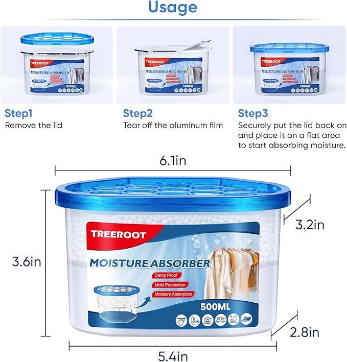 16 Pack Moisture Absorbers, 10.6 OZ Humidity Absorber Bucket, Moisture Absorbers for Closet, Dehumidifier Bucket for Wardrobes, Kitchens and Bathrooms, Fragrance Free Humidity Absorber