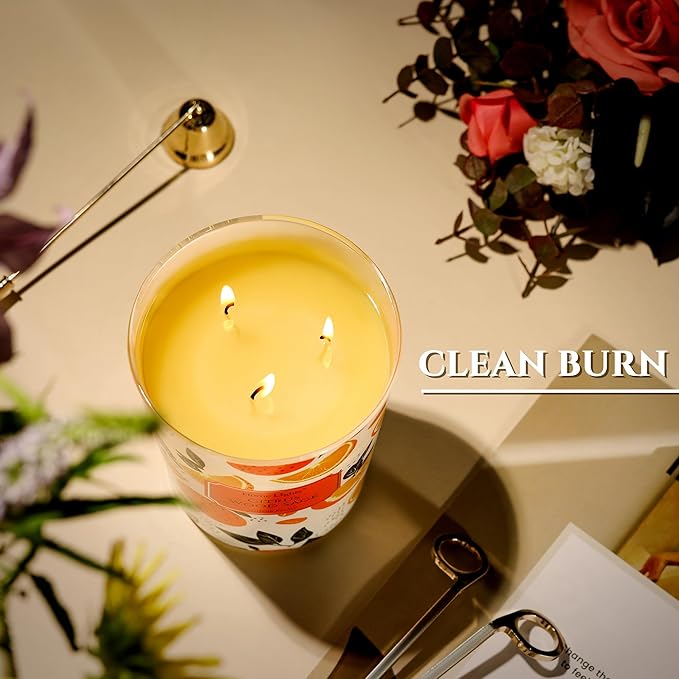 HomeLights Scented Candles | Large Jar 34 Oz Natural Soy Candle | 130 hrs Long-Lasting with 3 Wicks | Eclectic Mixed Styles Home Decor | Gifts for Mom & Women, Citrus Wood Sage