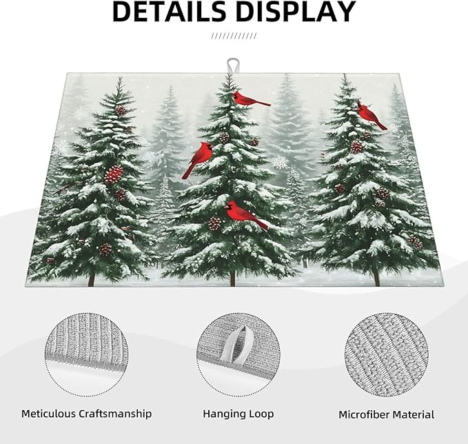 Pine Cardinal Dish Drying Mat 18x24 For Kitchen Counter Absorbent Microfiber Dishes Pad Dish Drainer Rack Mats Fast Dry Kitchen Accessories