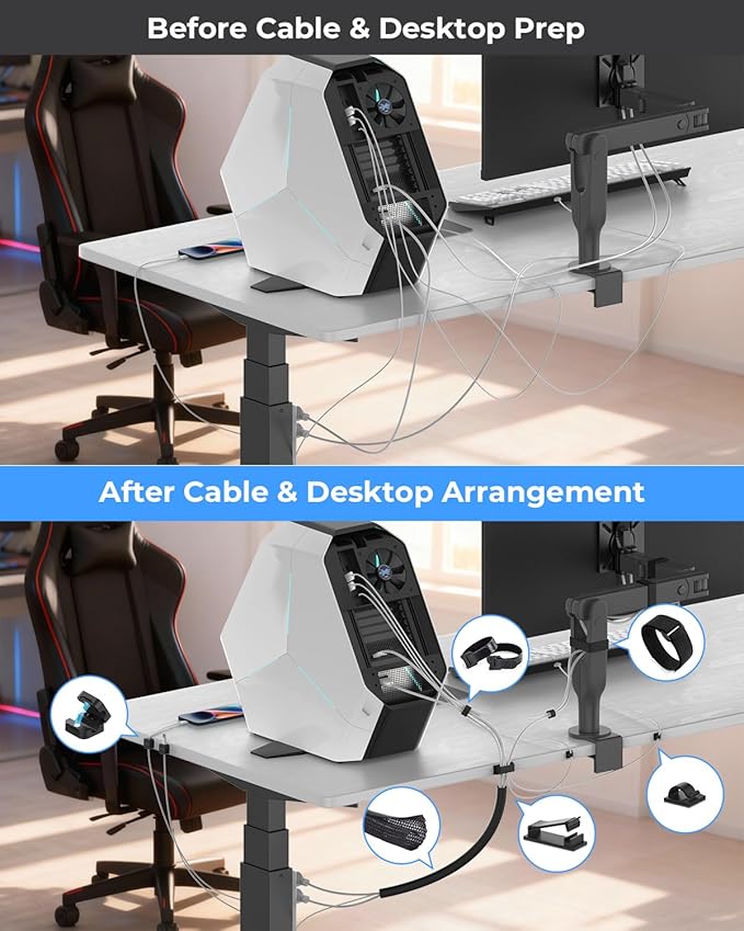 AORUICN 98 Pcs Cable Management Kit, Prevents Cables from Tangling Cable Straps, Cord Management, Wire Organizer for Computer/PC/Desk/Under Desk/Home/Office/Gaming Room