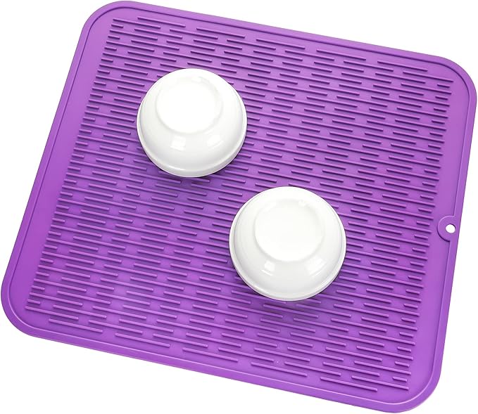 MicoYang Silicone Dish Drying Mat for Multiple Usage,Easy clean,Eco-friendly,Heat-resistant Silicone Mat for Kitchen Counter or Sink,Refrigerator or Drawer Liner Purple 2XL 24 inches x 18 inches