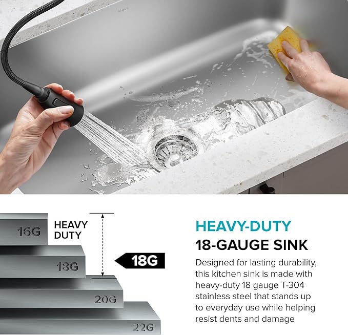Kraus 23 Inch Stainless Steel Kitchen Sink, Durable 18 Gauge Single Bowl Kitchen Sinks Undermount, KBU12
