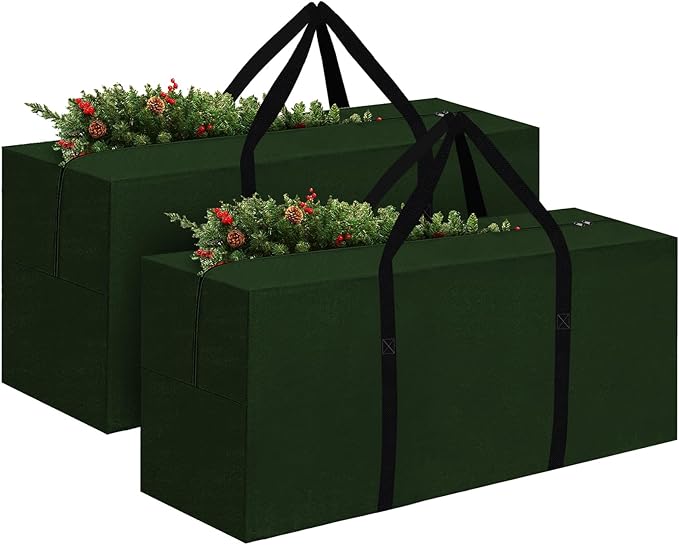 2 Pack Christmas Tree Storage Bag Fits Up to 12 Ft Tall Artificial Disassembled Trees, Waterproof Xmas Tree Bag Heavy Duty Extra Large Christmas Tree Storage Bag with Handles & Zipper (Green)