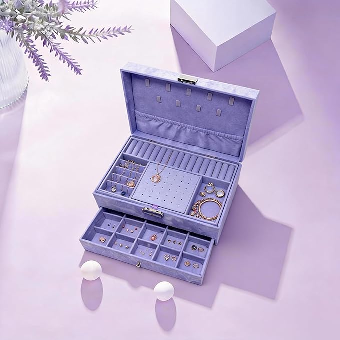 Jewelry Organizer Box for Women with Drawers, 3-Tier Large Capacity Jewelry Storage Organizer Vintage Lockable Display Case with Compartments for Necklaces, Bracelets, Rings, Earrings