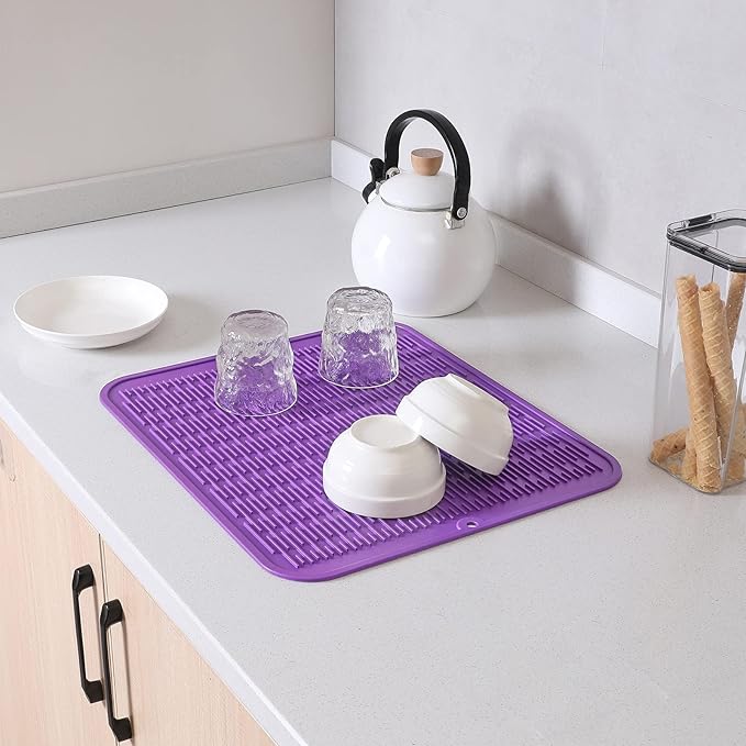 MicoYang Silicone Dish Drying Mat for Multiple Usage,Easy clean,Eco-friendly,Heat-resistant Silicone Mat for Kitchen Counter or Sink,Refrigerator or Drawer Liner Purple 2XL 24 inches x 18 inches