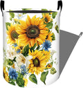Vibrant Sunflower and Blue Daisy Laundry Basket with Handles, 19.7"x15.7" Clothes Foldable Laundry Hamper Organizer for Dorm Nursery Bedroom Bathroom Decor, Toy Storage Bin for Kids