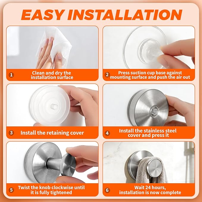 2026 Upgraded Drill-Free Suction Cup Hooks, Stainless Steel Suction Cup Hooks for Shower, Mirror, Wall, Bathroom, Glass, Hanging Towels - 2 Pack
