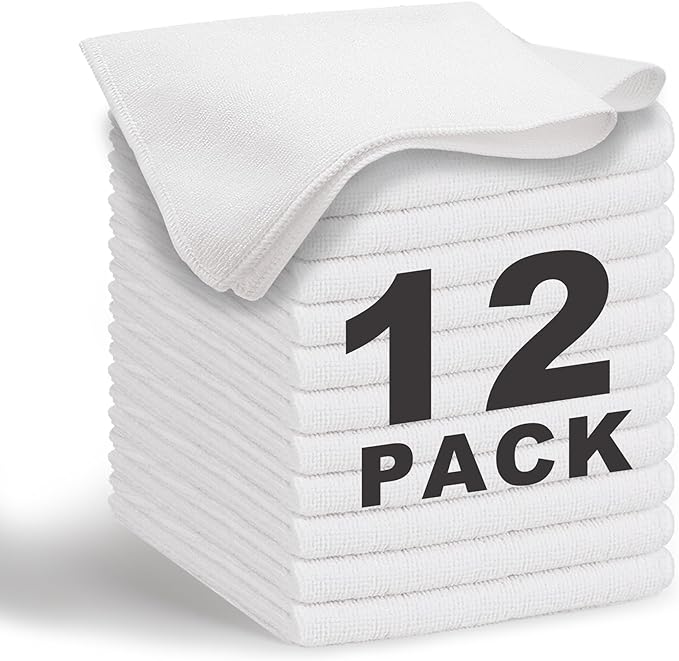WEAWE White Microfiber Cleaning Cloth 13"x13", Ultra Soft Absorbent Microfiber Cleaning Rags for Housekeeping Cleaning Supplies, Lint Free Reusable Cleaning Cloths for House Washable, Pack of 12