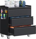 Garage Storage Cabinet with Wheels and Pegboard, Metal Rolling Tool Storage Cabinet with 3 Drawers for Garage, Home, Warehouse, Basement, Assembly Required, Black
