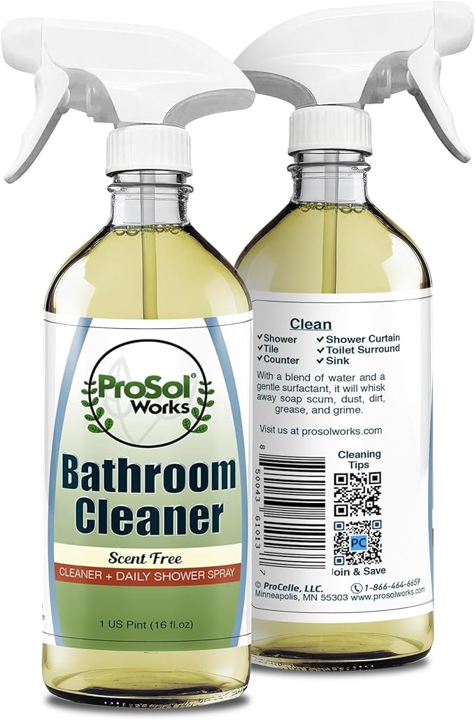 PROSOL WORKS Bathroom Cleaner 16 oz - Daily Cleaning Spray for Shower Curtain, Sink, Shower, Tile, Bathtub, & Toilet Bowl Cleaners Revealing Natural Shine & Refreshing Scent- Safe on All Surface