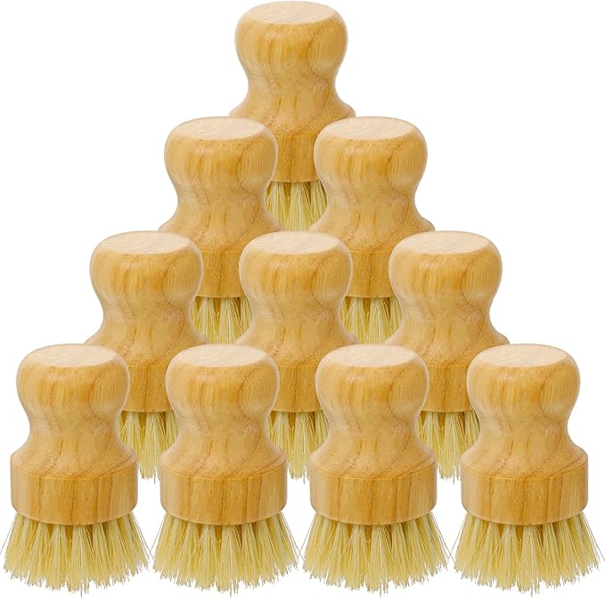12 Pcs Bamboo Dish Scrub Brushes with Natural Sisal Bristles for Cleaning Pots, Pans, Dishes, Sink, 3.14x2.17 Inches