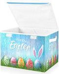 Easter Baskets Collapsible Storage Bins with Lids, Happy Easter Bunny Eggs Storage Boxes Clothes Baskets for Organizing