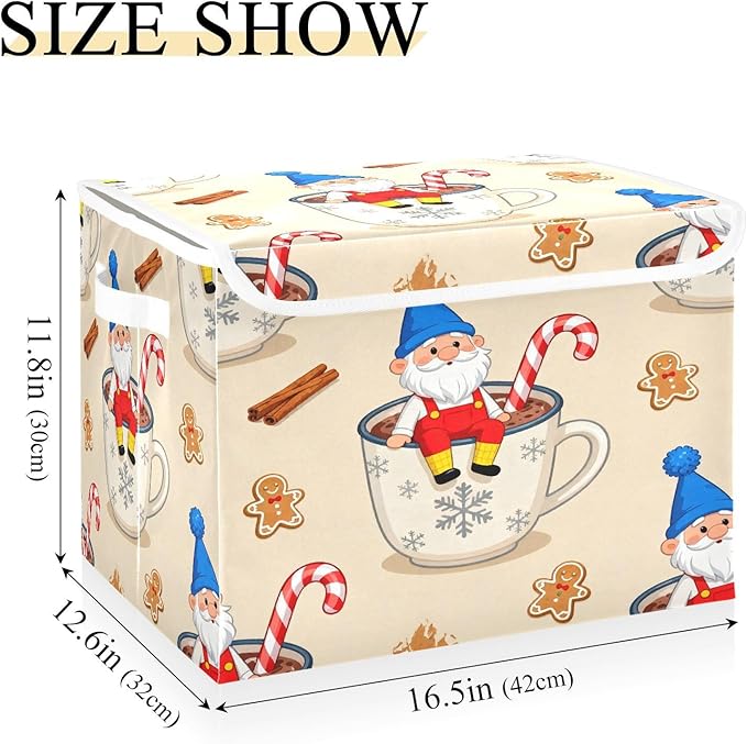 Christmas Cute Gnome Mug Storage Bins with Lids Foldable Storage Basket with Handles Collapsible Large Fabric Organizer Containers for Clothes Shelves Closet Office Home