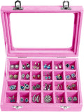 Velvet Jewelry Box 24 Grid Jewelry Earrings Display Organiser Box Ring Tray Holder Earrings Storage Case for Girls Wife Mom Women (Light Pink)