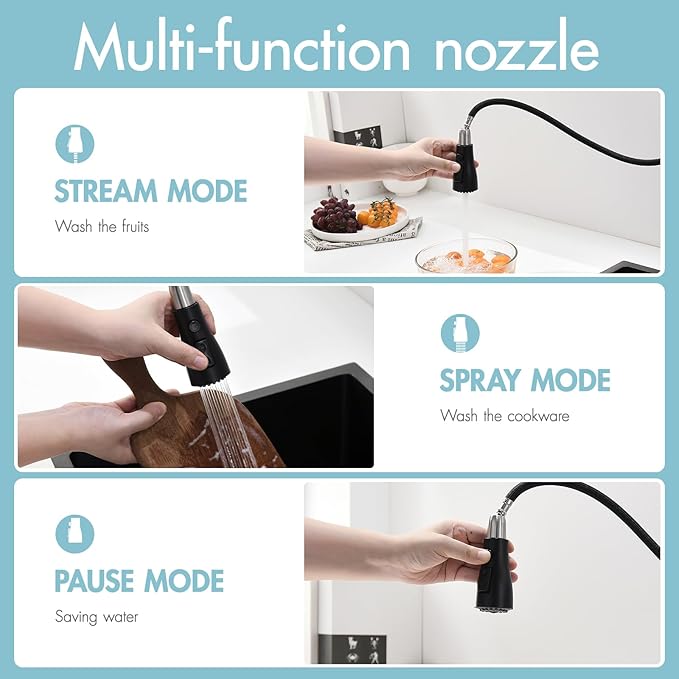 GIMILI Black Kitchen Faucet with Pull Down Sprayer Single Hole Kitchen Sink Faucet Suitable for Farmhouses RV Laundry Room Outdoor and Campers
