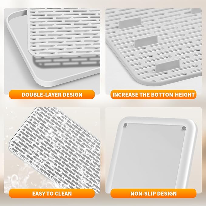 Reginsnow Plastics Drain Tray, Cup & Dish Drying Rack, Drain Board 2 Tier Non Slip Serving Tray with Drainboard Perfect for Sink, Coffee Table, Outdoor (15.4 x 10 x 0.98 in)