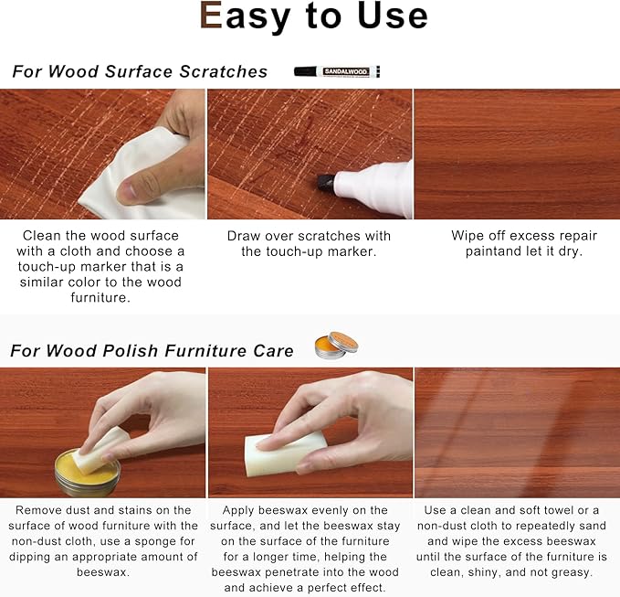 Furniture Markers Touch Up Kit - New Upgrade 18 Colors Wood Scratch Repair Kit with Beeswax Furniture Polish, Wood Markers Pens for Scratches, Stains - Restore Wooden Floor, Table, Cabinet, Bedpost