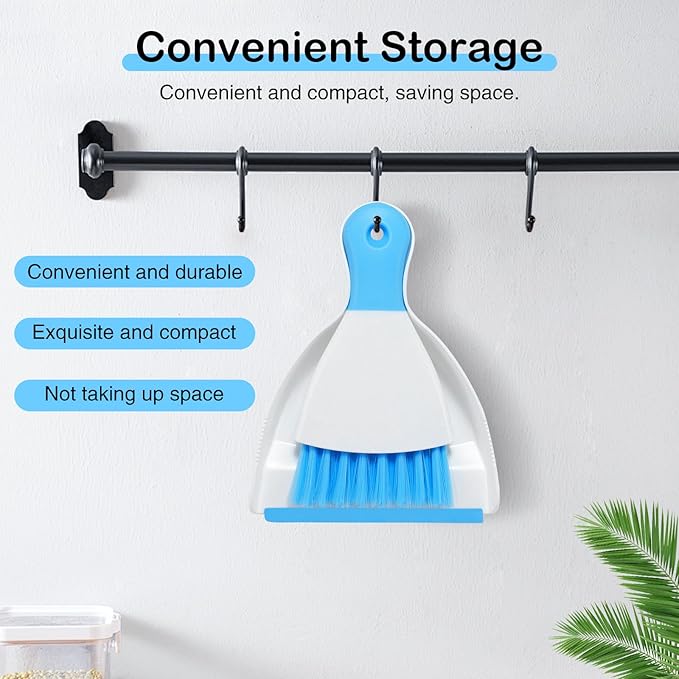 NACENA Mini Dustpan and Brush Set, Small Broom and Dustpan Set Dust Pan and Mini Hand Broom Dustpan and Broom Combo Compact for Home Table Keyboards Sofa Kitchen, Dark & Blue